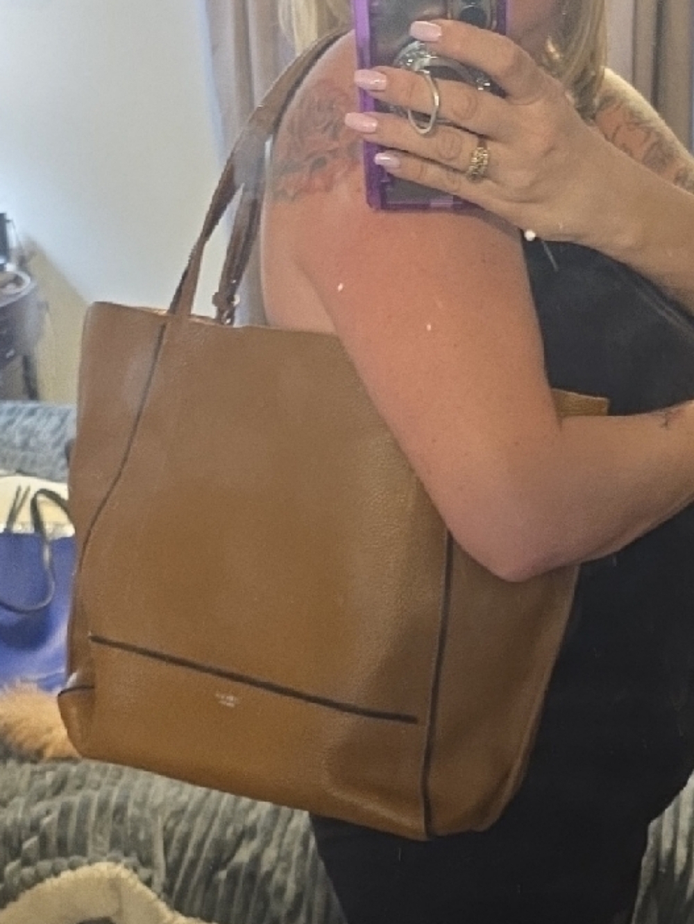 Botkier Tan Leather Tote with Black Zipper - Picture 3 of 12